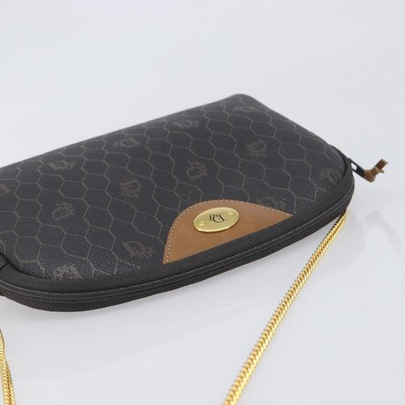 Christian Dior Honeycomb Canvas Chain Shoulder Bag PVC Black Gold Auth 200249A