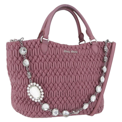 Miu Miu Matelasse Chain Shoulder Bag Leather 2way Pink Silver Auth 200252A