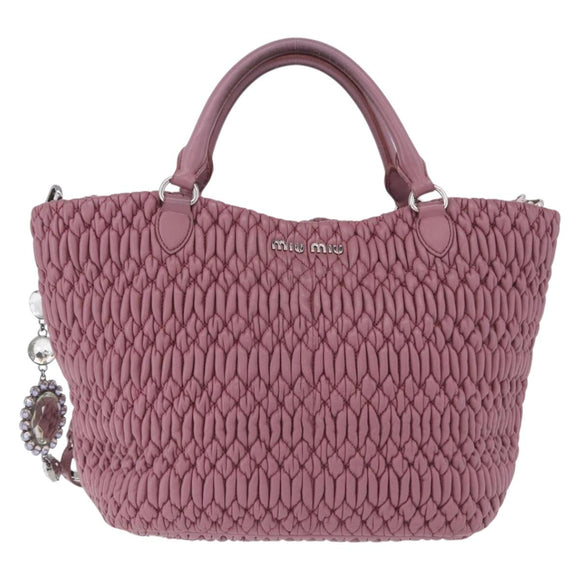 Miu Miu Matelasse Chain Shoulder Bag Leather 2way Pink Silver Auth 200252A