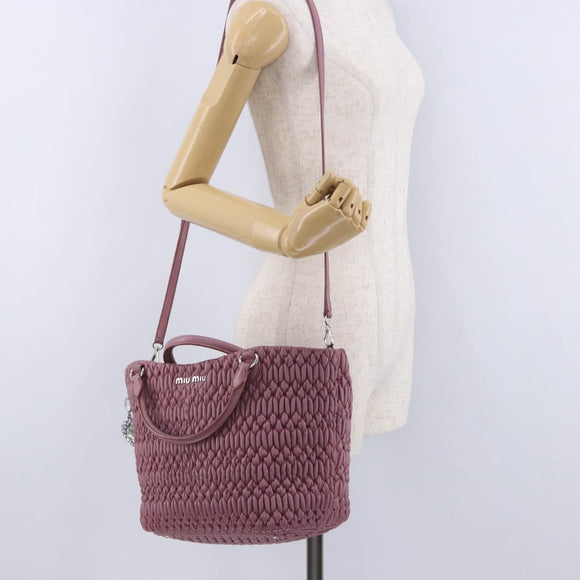 Miu Miu Matelasse Chain Shoulder Bag Leather 2way Pink Silver Auth 200252A