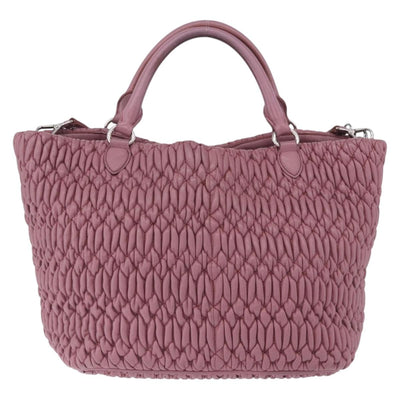 Miu Miu Matelasse Chain Shoulder Bag Leather 2way Pink Silver Auth 200252A - 0