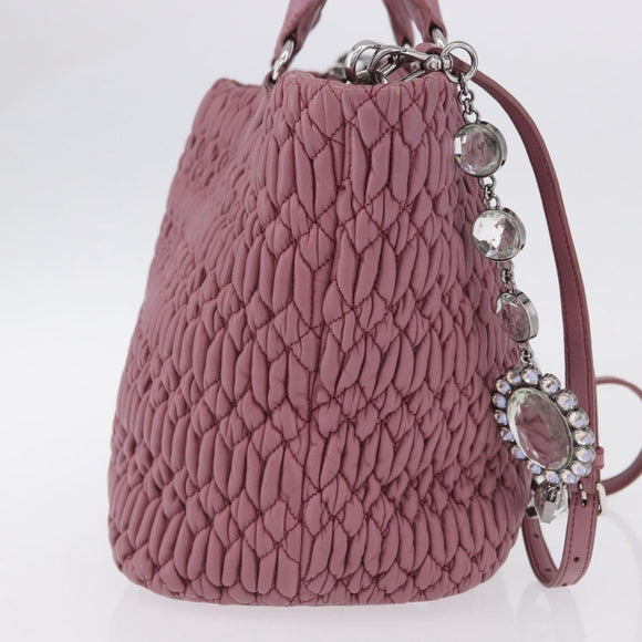 Miu Miu Matelasse Chain Shoulder Bag Leather 2way Pink Silver Auth 200252A