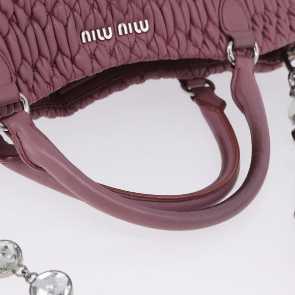 Miu Miu Matelasse Chain Shoulder Bag Leather 2way Pink Silver Auth 200252A