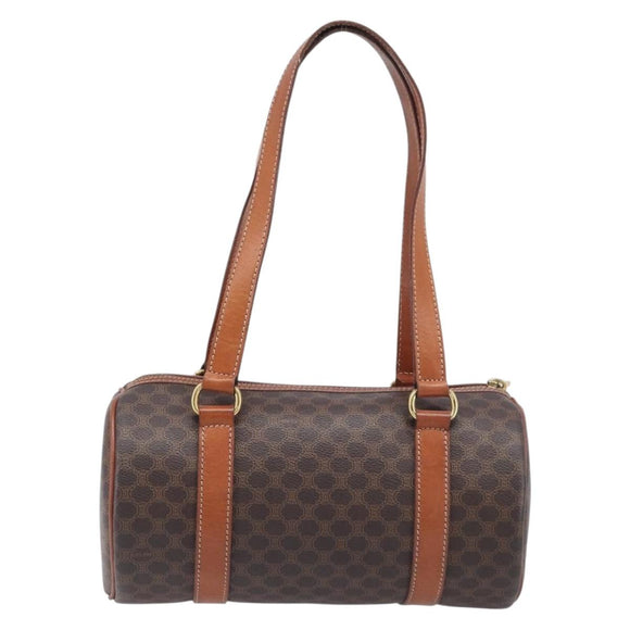 CELINE Macadam Canvas Hand Bag PVC Leather Brown Gold Auth 200255A