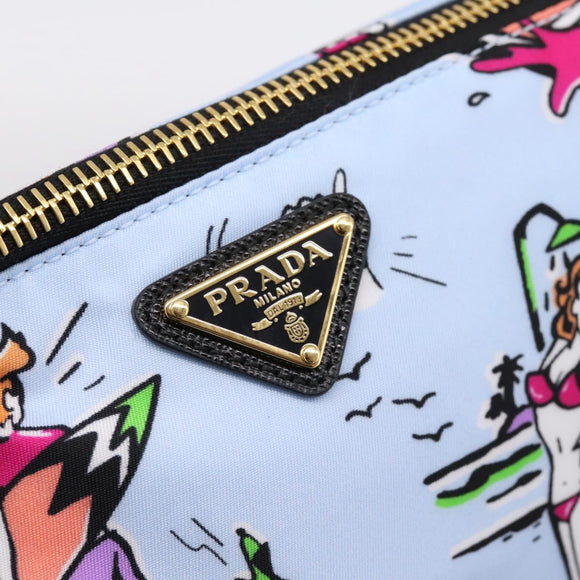 PRADA Pouch Nylon Light Blue Gold Auth 200256A