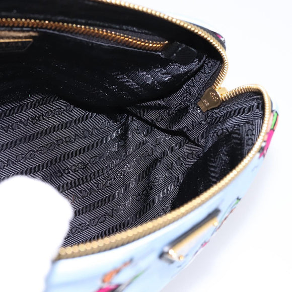 PRADA Pouch Nylon Light Blue Gold Auth 200256A
