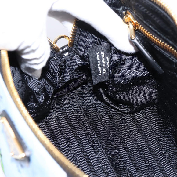 PRADA Pouch Nylon Light Blue Gold Auth 200256A