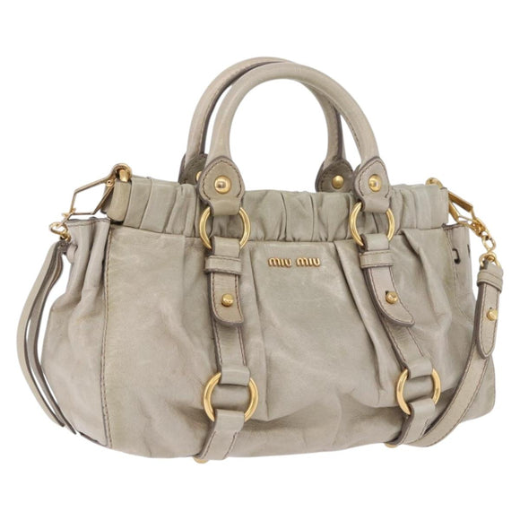 Miu Miu Hand Bag Vitellolux 2way Beige Gold Auth 200264V