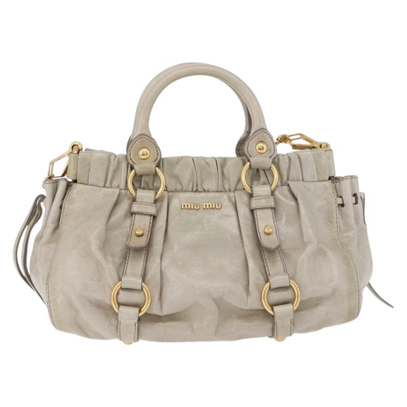 Miu Miu Hand Bag Vitellolux 2way Beige Gold Auth 200264V