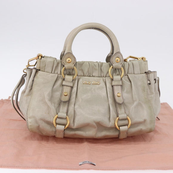 Miu Miu Hand Bag Vitellolux 2way Beige Gold Auth 200264V