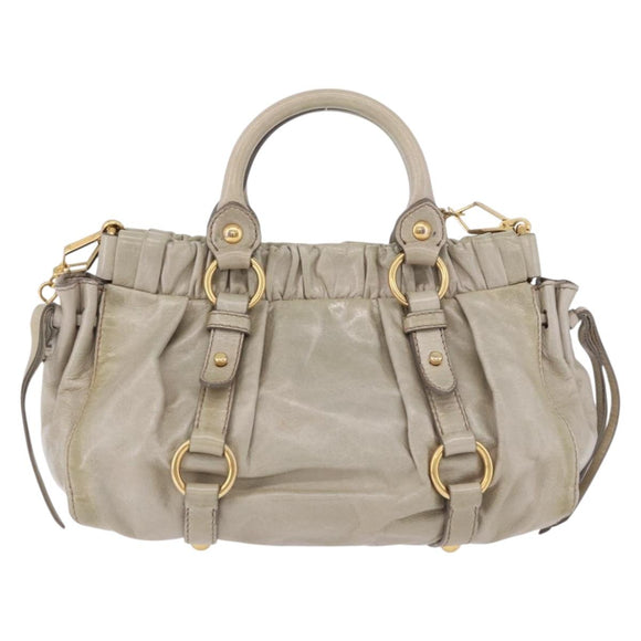 Miu Miu Hand Bag Vitellolux 2way Beige Gold Auth 200264V