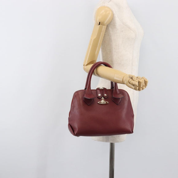 Vivienne Westwood Hand Bag Leather Bordeaux Gold Auth 200269A