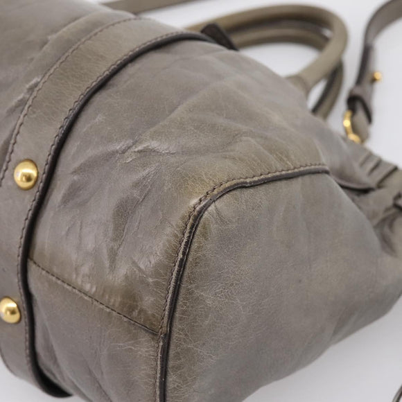 Miu Miu Hand Bag Vitellolux 2way Gray Gold Auth 200271V