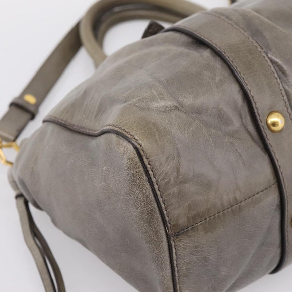 Miu Miu Hand Bag Vitellolux 2way Gray Gold Auth 200271V