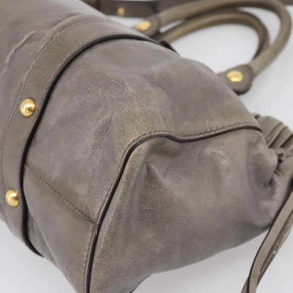 Miu Miu Hand Bag Vitellolux 2way Gray Gold Auth 200271V