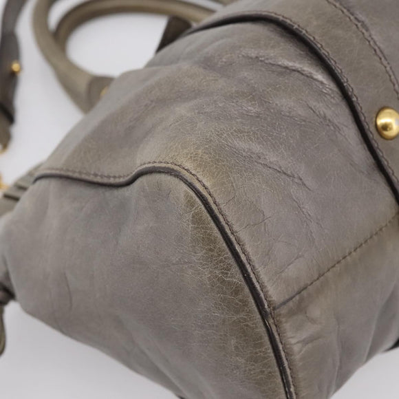 Miu Miu Hand Bag Vitellolux 2way Gray Gold Auth 200271V