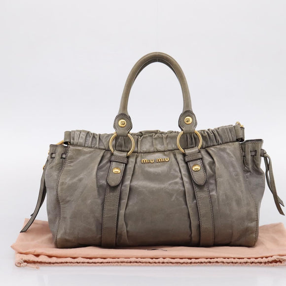 Miu Miu Hand Bag Vitellolux 2way Gray Gold Auth 200271V