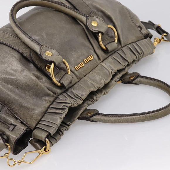 Miu Miu Hand Bag Vitellolux 2way Gray Gold Auth 200271V
