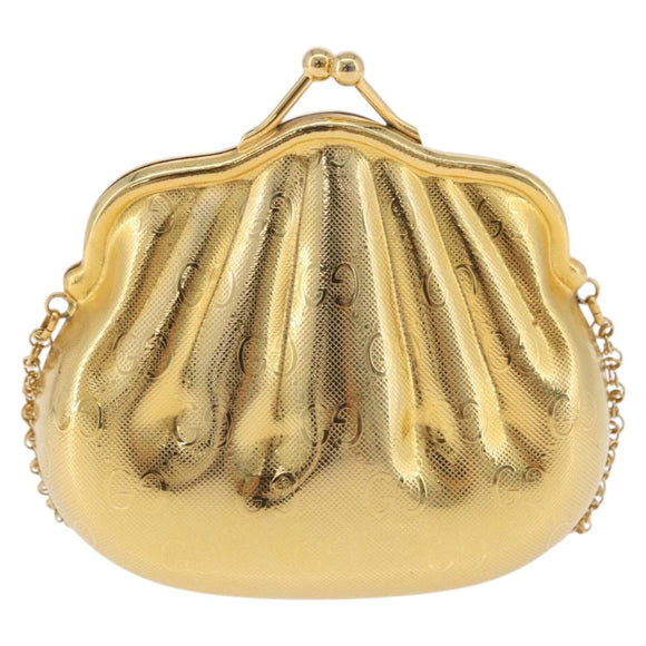 GUCCI GG Chain Shoulder Pouch Metal Gold Auth 200279V