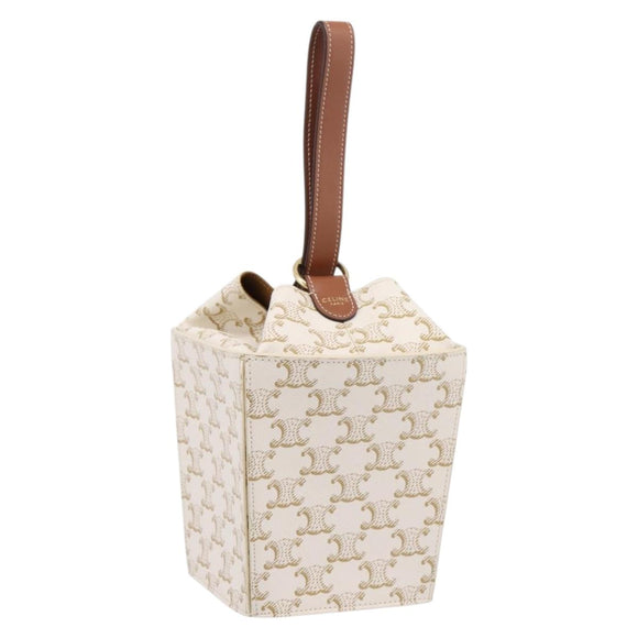 CELINE Triomphe Hand Bag PVC Leather Ivory Gold Auth 200281SAM