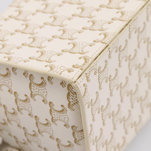 CELINE Triomphe Hand Bag PVC Leather Ivory Gold Auth 200281SAM