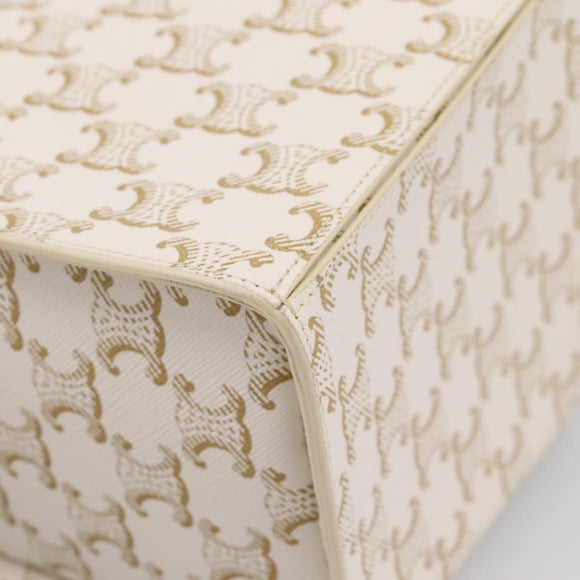 CELINE Triomphe Hand Bag PVC Leather Ivory Gold Auth 200281SAM
