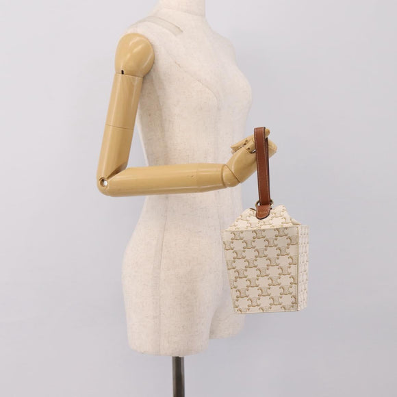 CELINE Triomphe Hand Bag PVC Leather Ivory Gold Auth 200281SAM