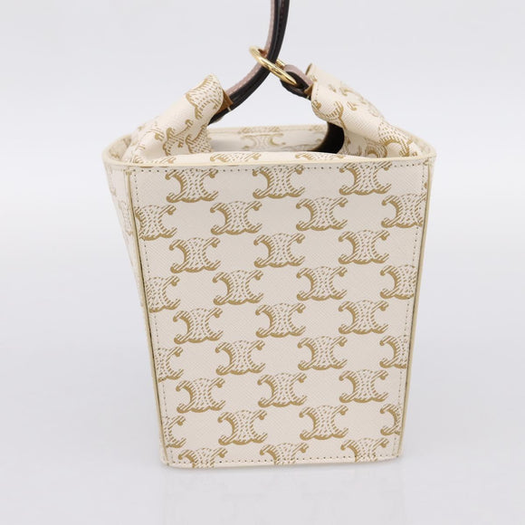 CELINE Triomphe Hand Bag PVC Leather Ivory Gold Auth 200281SAM
