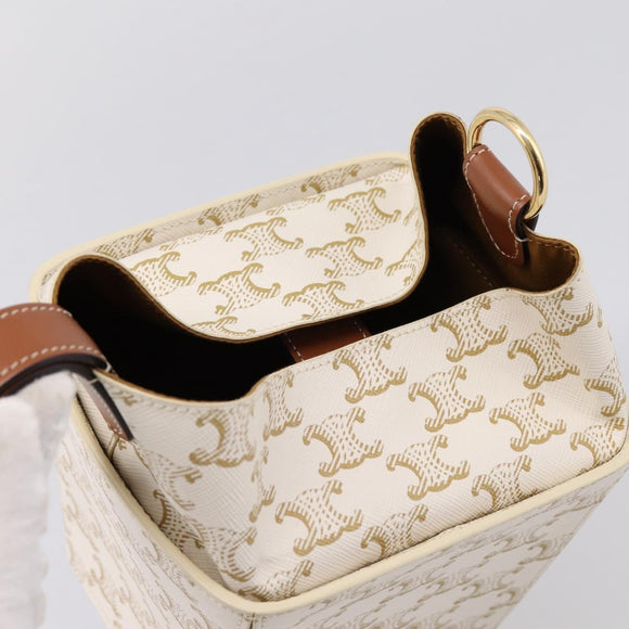 CELINE Triomphe Hand Bag PVC Leather Ivory Gold Auth 200281SAM