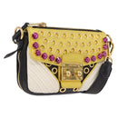 Miu Miu Biker Studs Shoulder Bag Leather Black Gold Auth 200282V-1