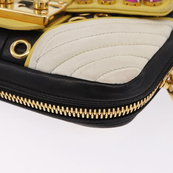 Miu Miu Biker Studs Shoulder Bag Leather Black Gold Auth 200282V