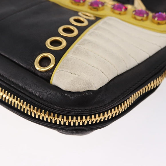 Miu Miu Biker Studs Shoulder Bag Leather Black Gold Auth 200282V