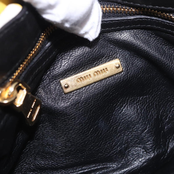 Miu Miu Biker Studs Shoulder Bag Leather Black Gold Auth 200282V