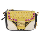 Miu Miu Biker Studs Shoulder Bag Leather Black Gold Auth 200282V-13