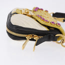 Miu Miu Biker Studs Shoulder Bag Leather Black Gold Auth 200282V-3
