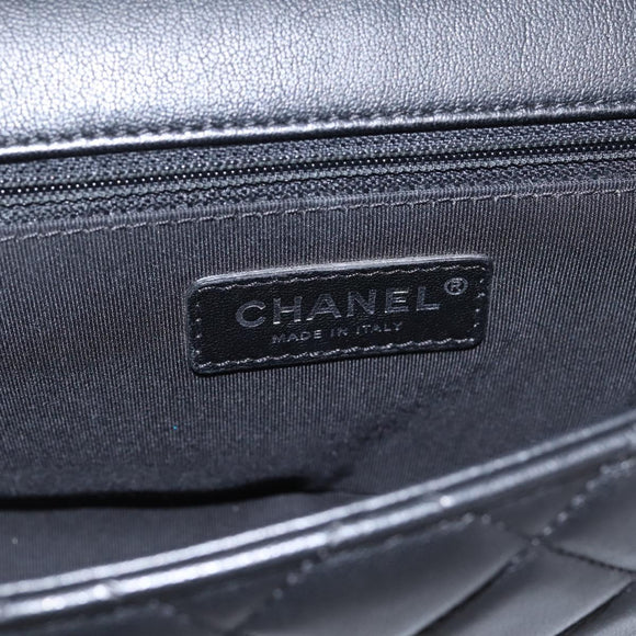 CHANEL Matelasse27 Chain Shoulder Bag Lamb Skin Black Silver CC Auth 200287SAM