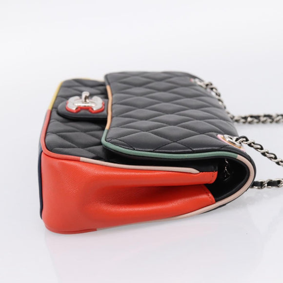 CHANEL Matelasse27 Chain Shoulder Bag Lamb Skin Black Silver CC Auth 200287SAM