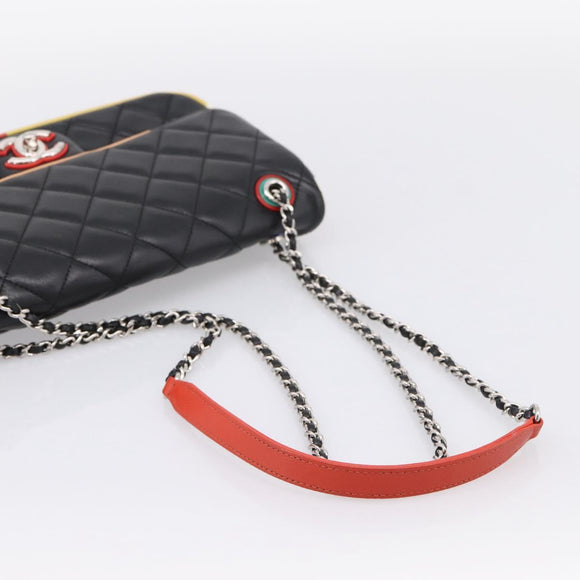 CHANEL Matelasse27 Chain Shoulder Bag Lamb Skin Black Silver CC Auth 200287SAM