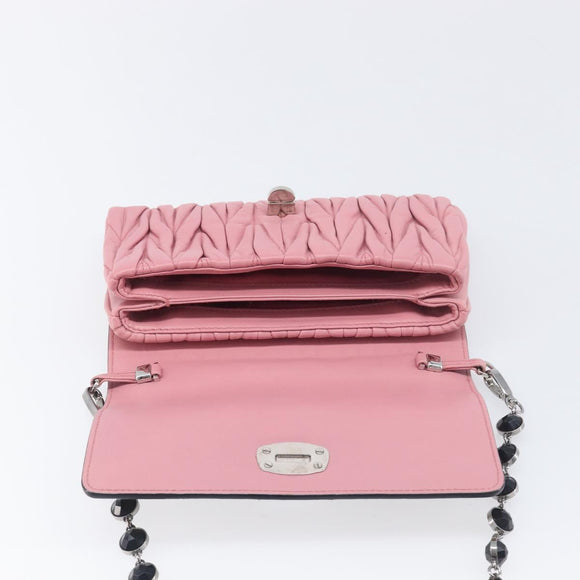 Miu Miu Matelasse Chain Shoulder Bag Harako Leather Pink Silver Auth 200288
