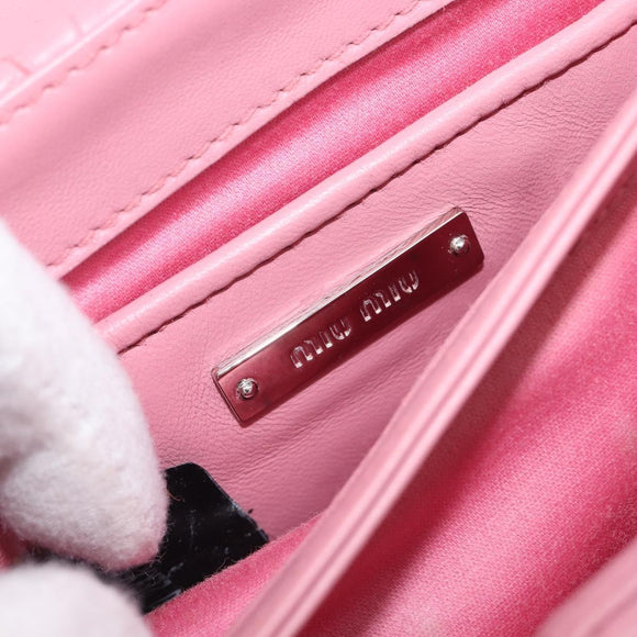 Miu Miu Matelasse Chain Shoulder Bag Harako Leather Pink Silver Auth 200288