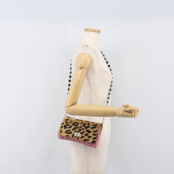 Miu Miu Matelasse Chain Shoulder Bag Harako Leather Pink Silver Auth 200288