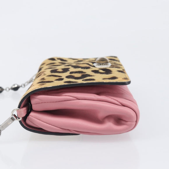 Miu Miu Matelasse Chain Shoulder Bag Harako Leather Pink Silver Auth 200288