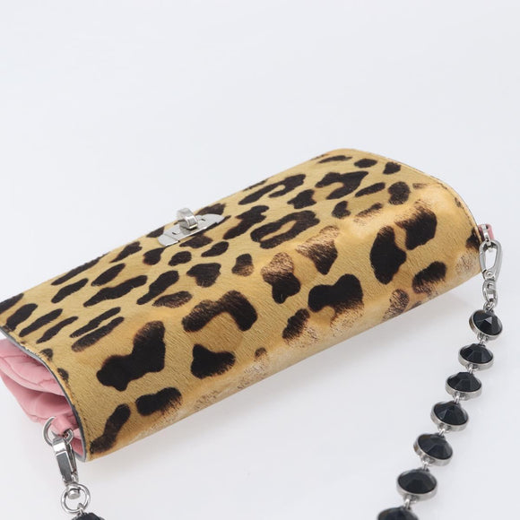 Miu Miu Matelasse Chain Shoulder Bag Harako Leather Pink Silver Auth 200288