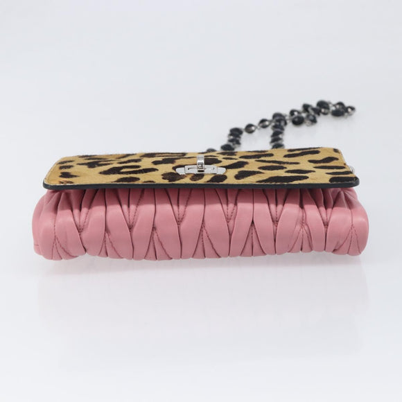 Miu Miu Matelasse Chain Shoulder Bag Harako Leather Pink Silver Auth 200288