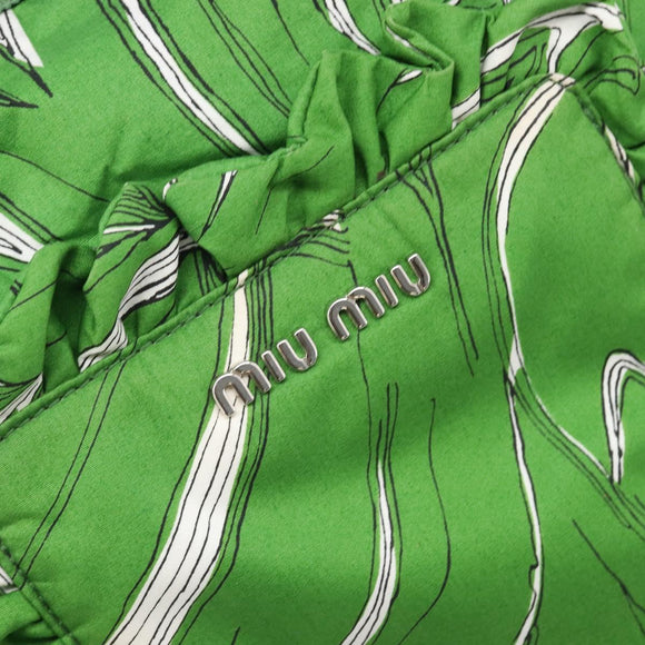Miu Miu Tote Bag Nylon Green Silver Auth 200289A