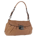 PRADA Shoulder Bag Leather Brown Silver Auth 200291V-1