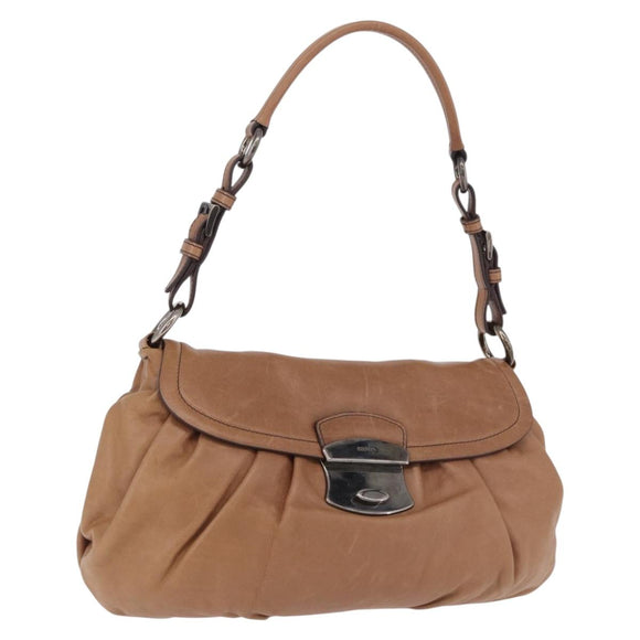 PRADA Shoulder Bag Leather Brown Silver Auth 200291V