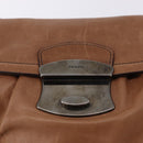 PRADA Shoulder Bag Leather Brown Silver Auth 200291V-19