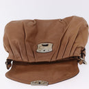 PRADA Shoulder Bag Leather Brown Silver Auth 200291V-20