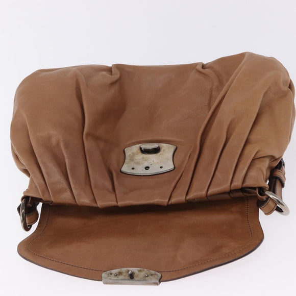 PRADA Shoulder Bag Leather Brown Silver Auth 200291V